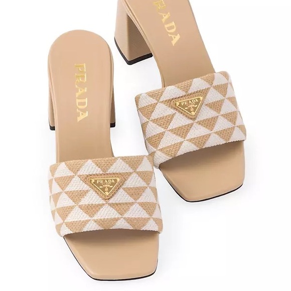 Prada beige Embroidered Sandals 37.5 - Picture 1 of 5